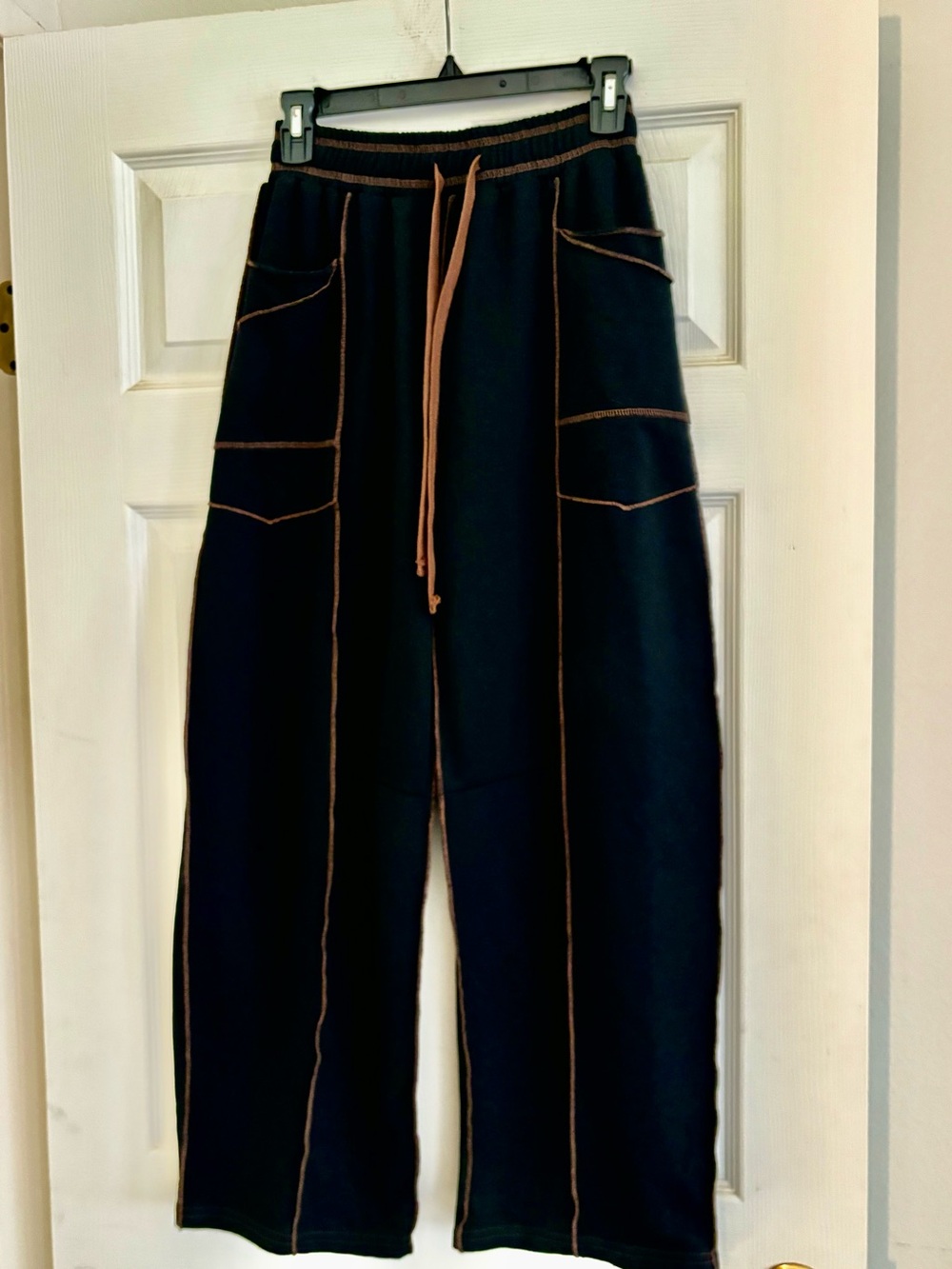 Panadila Womens Black with Brown Accent Lounge Pants, Pockets, Small, Like New